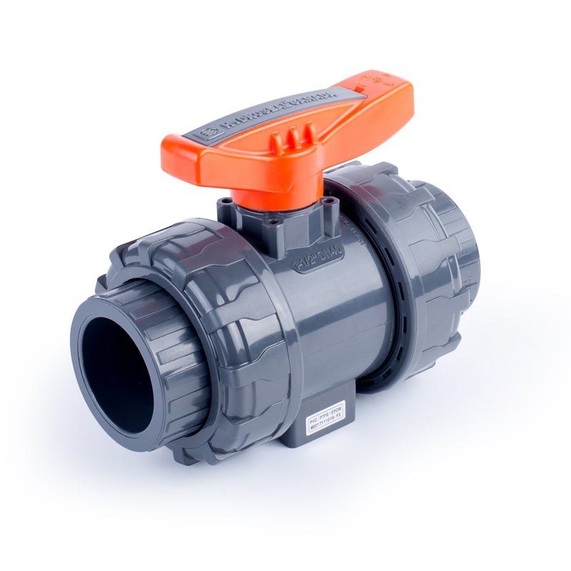 HYDROSEAL Kaplan PVC 1 1/2" True Union Ball Valve with Full Port, ASTM F1970, EPDM O-Rings and Reversible PTFE Seats, Rated at 200 PSI @73F, Gray, 1 1/2 inch Socket (1 1/2") - Image 2